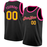 Custom Black Yellow-Pink Authentic Basketball Jersey