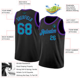 Custom Black Teal-Purple Authentic Basketball Jersey
