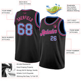 Custom Black Light Blue-Pink Authentic Basketball Jersey