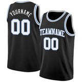 Custom Black White-Light Blue Authentic Basketball Jersey