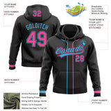 Custom Stitched Black Pink-Sky Blue Baseball Pullover Sweatshirt Hoodie