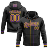 Custom Stitched Black Purple-Gold Baseball Pullover Sweatshirt Hoodie