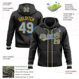 Custom Stitched Black Light Blue-Yellow Baseball Pullover Sweatshirt Hoodie