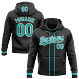 Custom Stitched Black Aqua-White Baseball Pullover Sweatshirt Hoodie