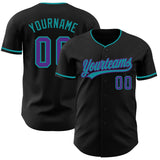 Custom Black Purple-Teal Authentic Baseball Jersey