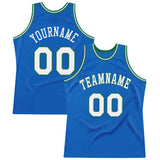 Custom Blue White-Kelly Green Authentic Throwback Basketball Jersey