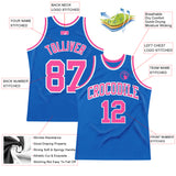 Custom Blue Pink-White Authentic Throwback Basketball Jersey