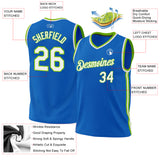 Custom Blue White-Neon Green Authentic Throwback Basketball Jersey