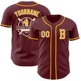 Custom Burgundy Gold-White Authentic Baseball Jersey