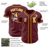 Custom Burgundy Gold-White Authentic Baseball Jersey