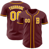 Custom Burgundy Gold-White Authentic Baseball Jersey