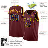 Custom Burgundy Navy-Gold Authentic Basketball Jersey
