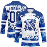 Custom Camo Royal-White Splash Hockey Lace Neck Jersey