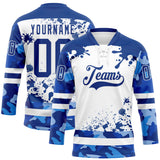 Custom Camo Royal-White Splash Hockey Lace Neck Jersey