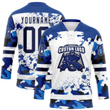 Custom Camo Navy Royal-White Splash Hockey Lace Neck Jersey