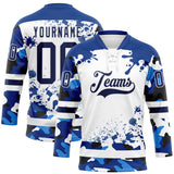 Custom Camo Navy Royal-White Splash Hockey Lace Neck Jersey