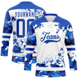 Custom Camo Thunder Blue-White Splash Hockey Lace Neck Jersey