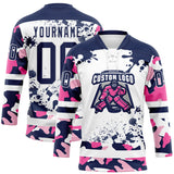 Custom Camo Navy-White Splash Hockey Lace Neck Jersey