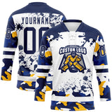 Custom Camo Navy-White Splash Hockey Lace Neck Jersey