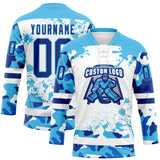 Custom Camo Royal Sky Blue-White Splash Hockey Lace Neck Jersey