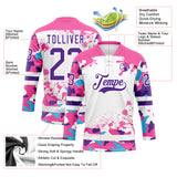 Custom Camo Purple Pink-White Splash Hockey Lace Neck Jersey