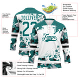 Custom Camo Teal Black-White Splash Hockey Lace Neck Jersey
