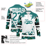Custom Camo Teal Black-White Splash Hockey Lace Neck Jersey