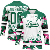 Custom Camo Kelly Green Black-White Splash Hockey Lace Neck Jersey