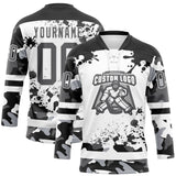 Custom Camo Steel Gray Black-White Splash Hockey Lace Neck Jersey