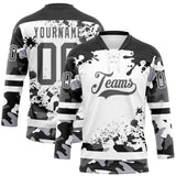 Custom Camo Steel Gray Black-White Splash Hockey Lace Neck Jersey