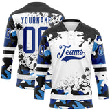 Custom Camo Royal Black-White Splash Hockey Lace Neck Jersey
