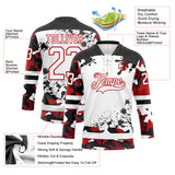 Custom Camo White Red-Black Splash Hockey Lace Neck Jersey