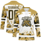Custom Camo Olive Old Gold-White Splash Hockey Lace Neck Jersey