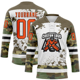 Custom Camo Orange Olive Black-White Splash Hockey Lace Neck Jersey