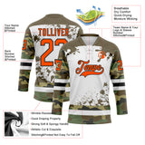 Custom Camo Orange Olive Black-White Splash Hockey Lace Neck Jersey