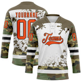 Custom Camo Orange Olive Black-White Splash Hockey Lace Neck Jersey