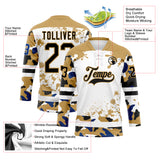 Custom Camo Black Old Gold-White Splash Hockey Lace Neck Jersey