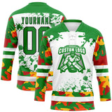 Custom Camo Grass Green Black-White Splash Hockey Lace Neck Jersey