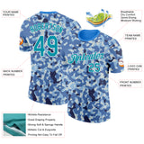 Custom Camo Teal-White Ocean Digital Camouflage Pixel Salute To Service Performance T-Shirt