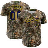 Custom Camo Navy-Yellow Woodland Forest Camouflage Authentic Salute To Service Baseball Jersey