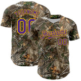 Custom Camo Purple-Yellow Woodland Forest Camouflage Authentic Salute To Service Baseball Jersey