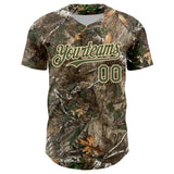 Custom Camo Olive-Cream Woodland Forest Camouflage Authentic Salute To Service Baseball Jersey