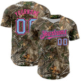 Custom Camo Light Blue Black-Pink Woodland Forest Camouflage Authentic Salute To Service Baseball Jersey