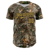 Custom Camo Old Gold-Black Woodland Forest Camouflage Authentic Salute To Service Baseball Jersey