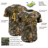Custom Camo Old Gold-Black Woodland Forest Camouflage Authentic Salute To Service Baseball Jersey