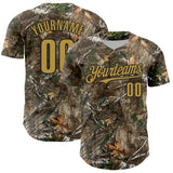 Custom Camo Old Gold-Black Woodland Forest Camouflage Authentic Salute To Service Baseball Jersey