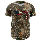 Custom Camo Vintage USA Flag Olive-Black Woodland Forest Camouflage Authentic Salute To Service Baseball Jersey