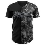 Custom Camo Black-Gray Woodland Forest Camouflage Split Authentic Salute To Service Baseball Jersey