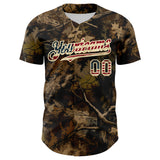 Custom Camo Vintage USA Flag Cream-Black Woodland Forest Tactical Camouflage Outdoor Leaf Authentic Baseball Jersey
