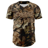 Custom Camo Brown-Cream Woodland Forest Tactical Camouflage Outdoor Leaf Authentic Baseball Jersey